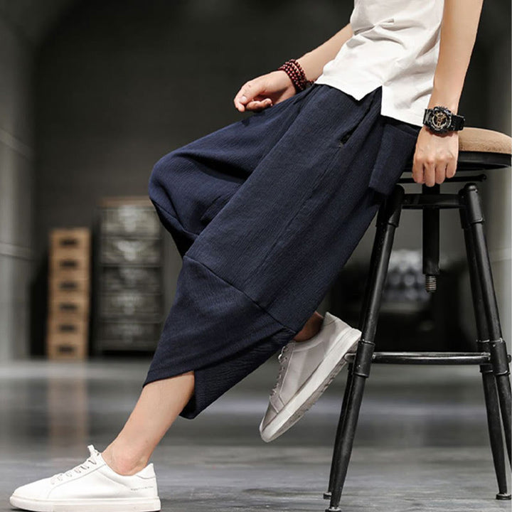 Buddha Stones Summer Solid Men's Cotton Linen Cropped Pants With Pockets - image 20
