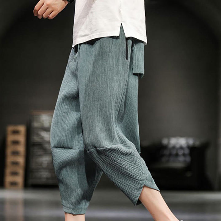 Buddha Stones Summer Solid Men's Cotton Linen Cropped Pants With Pockets - DarkSeaGreen - US/UK/AU46，EU56 (5XL)  - image 9