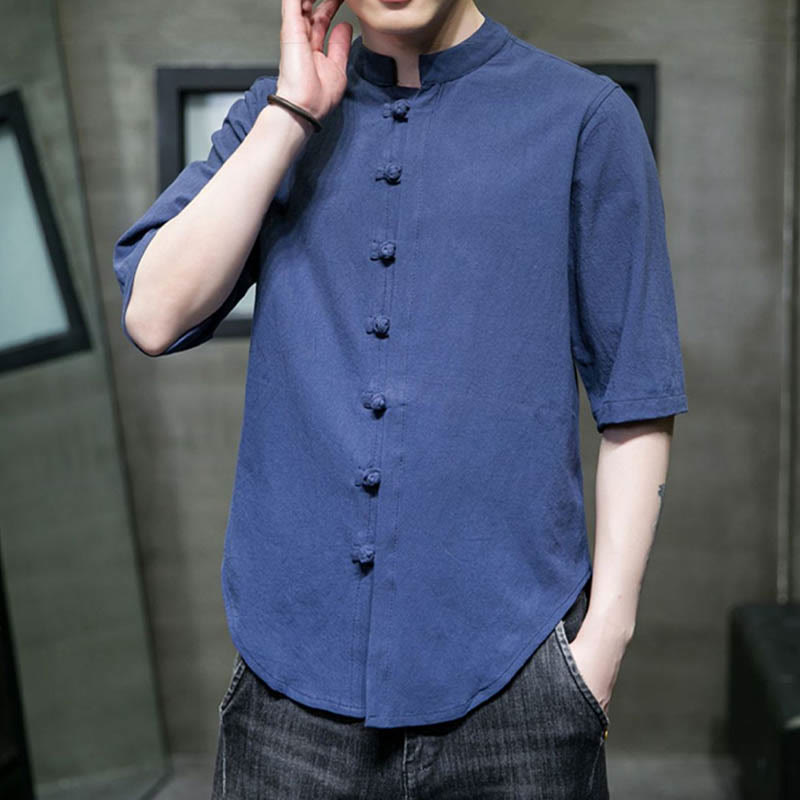 Buddha Stones Plain Color Men's Half Sleeve Cotton Shirt - image 25