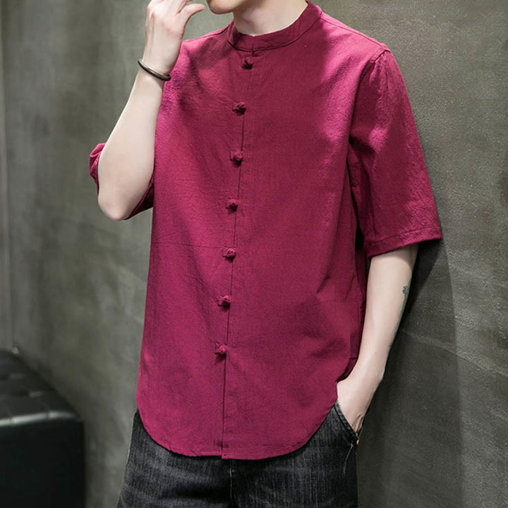 Buddha Stones Plain Color Men's Half Sleeve Cotton Shirt - image 11