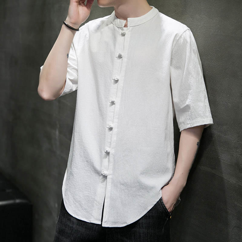 Buddha Stones Plain Color Men's Half Sleeve Cotton Shirt - image 6
