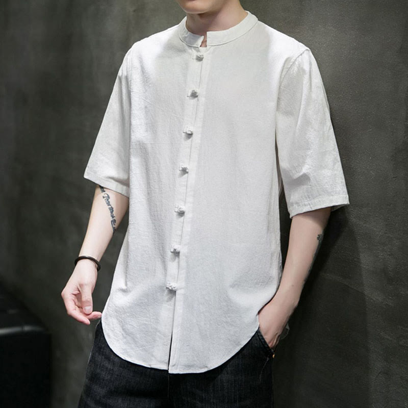 Buddha Stones Plain Color Men's Half Sleeve Cotton Shirt - image 7