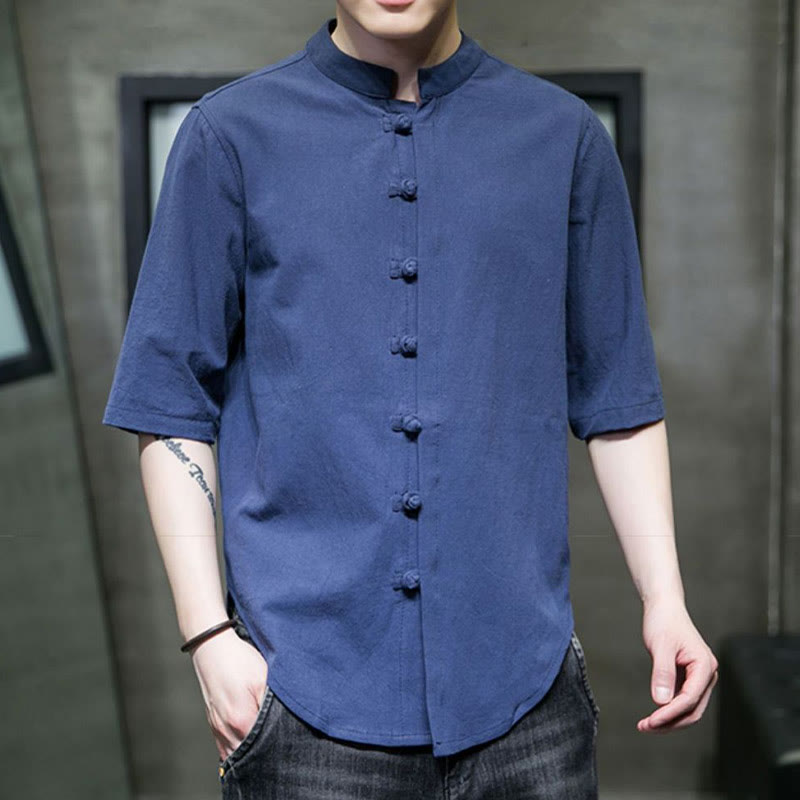 Buddha Stones Plain Color Men's Half Sleeve Cotton Shirt - image 26