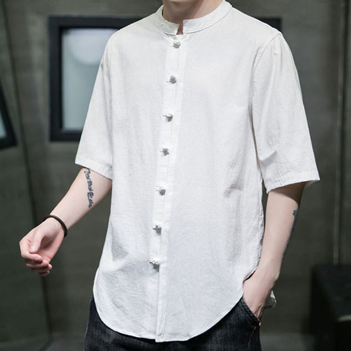Buddha Stones Plain Color Men's Half Sleeve Cotton Shirt - image 4