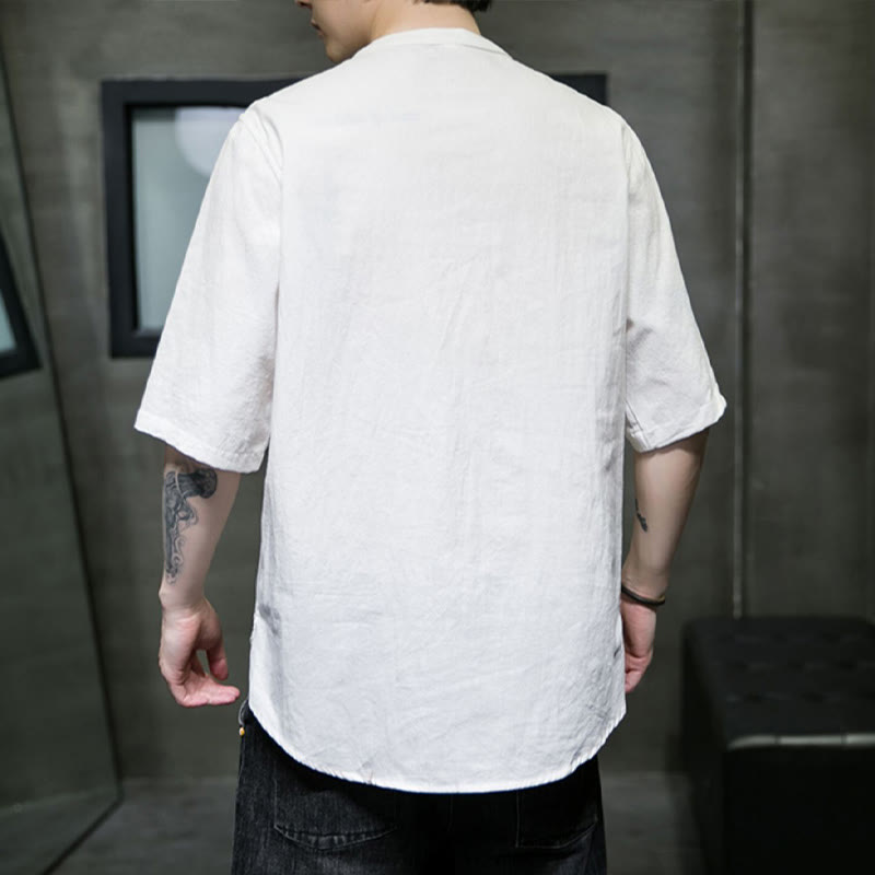 Buddha Stones Plain Color Men's Half Sleeve Cotton Shirt - image 2