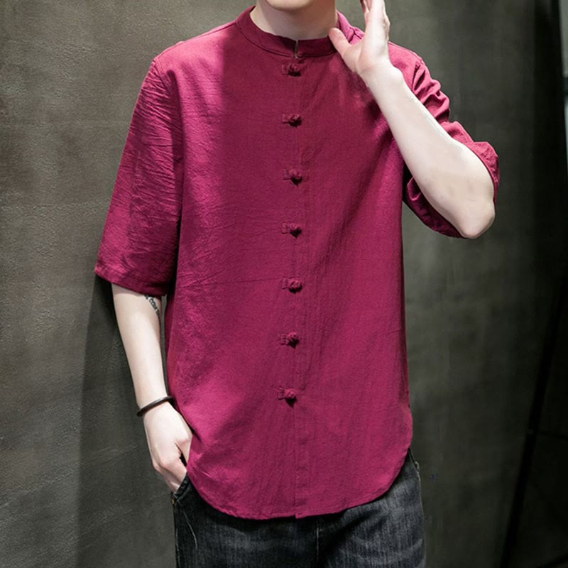 Buddha Stones Plain Color Men's Half Sleeve Cotton Shirt - image 15
