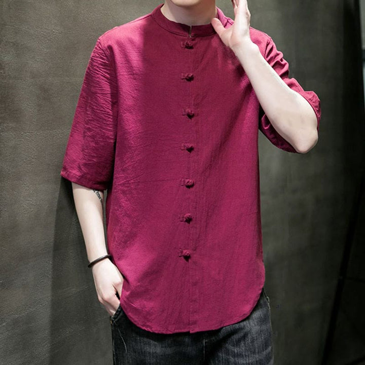 Buddha Stones Plain Color Men's Half Sleeve Cotton Shirt - image 15