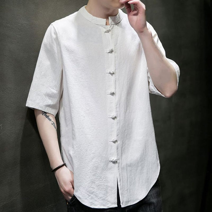 Buddha Stones Plain Color Men's Half Sleeve Cotton Shirt - image 3