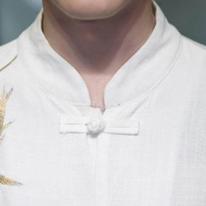 Buddha Stones Chinese Frog-Button Tang Suit Bamboo Leaves Long Sleeve Shirt Cotton Linen Men's Jacket - image 3