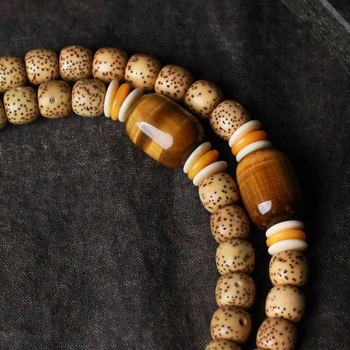 Buddha Stones 108 Mala Beads Bodhi Seed Tiger's Eye Fu Character Peace Bracelet - image 8