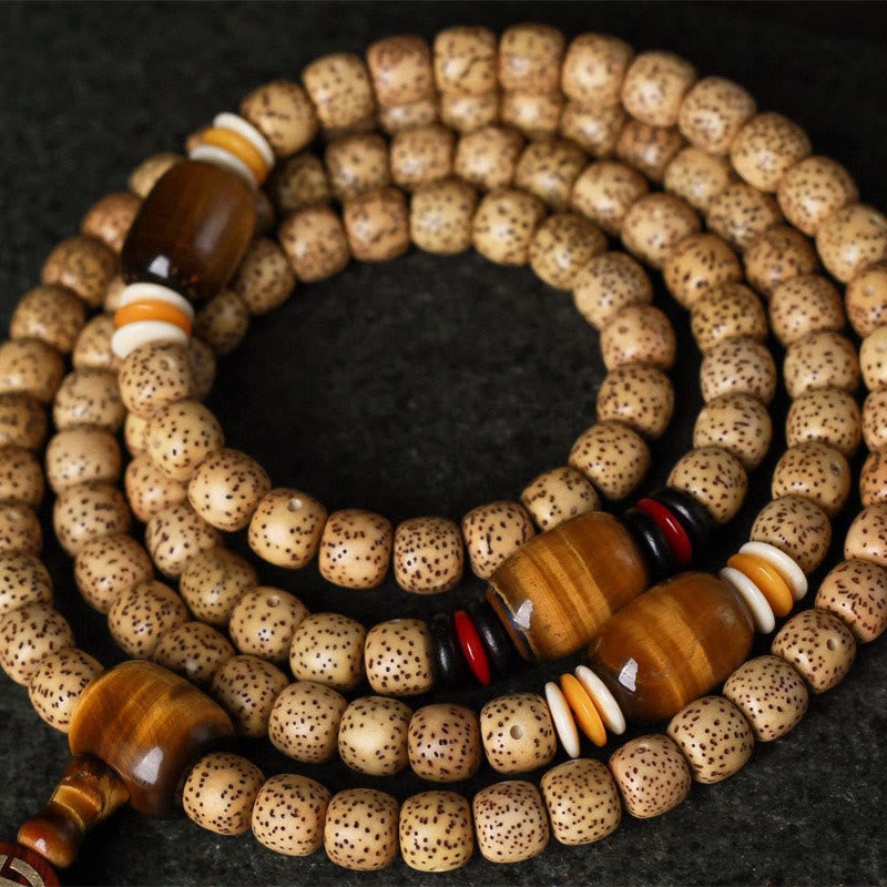 Buddha Stones 108 Mala Beads Bodhi Seed Tiger's Eye Fu Character Peace Bracelet - image 10