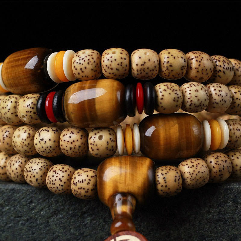 Buddha Stones 108 Mala Beads Bodhi Seed Tiger's Eye Fu Character Peace Bracelet - image 7