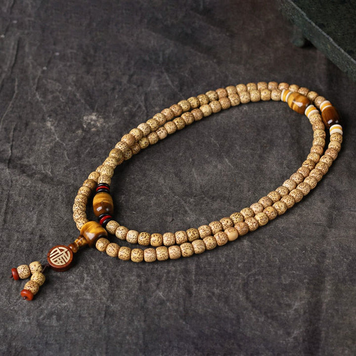 Buddha Stones 108 Mala Beads Bodhi Seed Tiger's Eye Fu Character Peace Bracelet - image 2