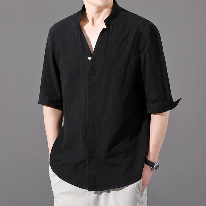 Buddha Stones Summer Men's Half Sleeve Button Cotton Shirt - Black - US/UK/AU48，EU58 (6XL)  - image 9