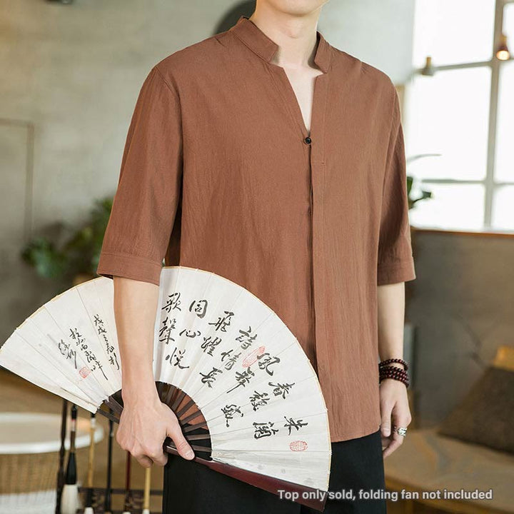 Buddha Stones Summer Men's Half Sleeve Button Cotton Shirt - image 14