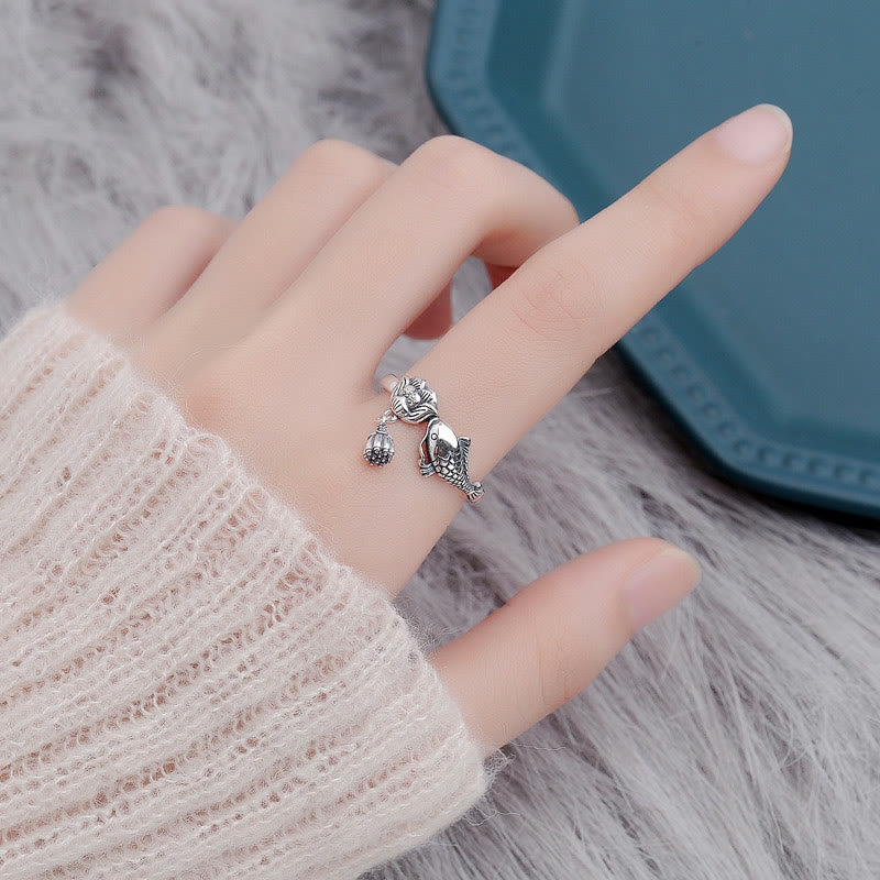 Buddha Stones 925 Sterling Silver Koi Fish Lotus Flower Success Ring - image 4
