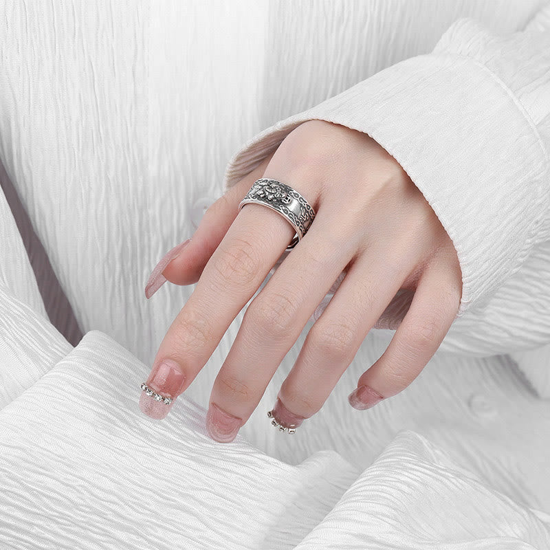 Buddha Stones 925 Sterling Silver PiXiu Scripture Carved Wealth Adjustable Ring - image 8