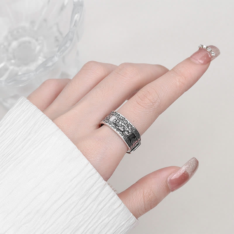 Buddha Stones 925 Sterling Silver PiXiu Scripture Carved Wealth Adjustable Ring - image 4