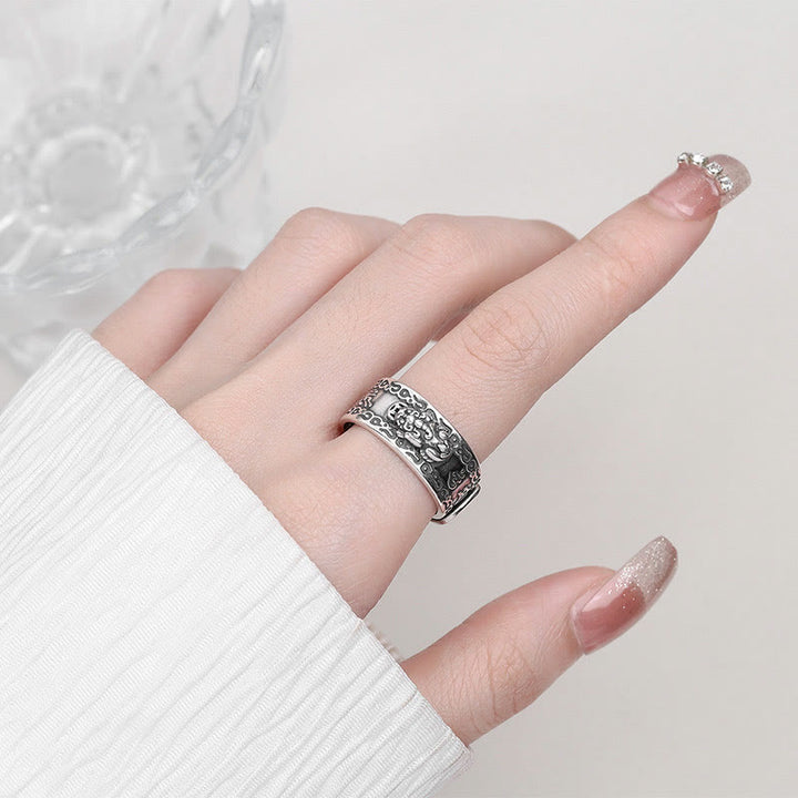 Buddha Stones 925 Sterling Silver PiXiu Scripture Carved Wealth Adjustable Ring - image 4
