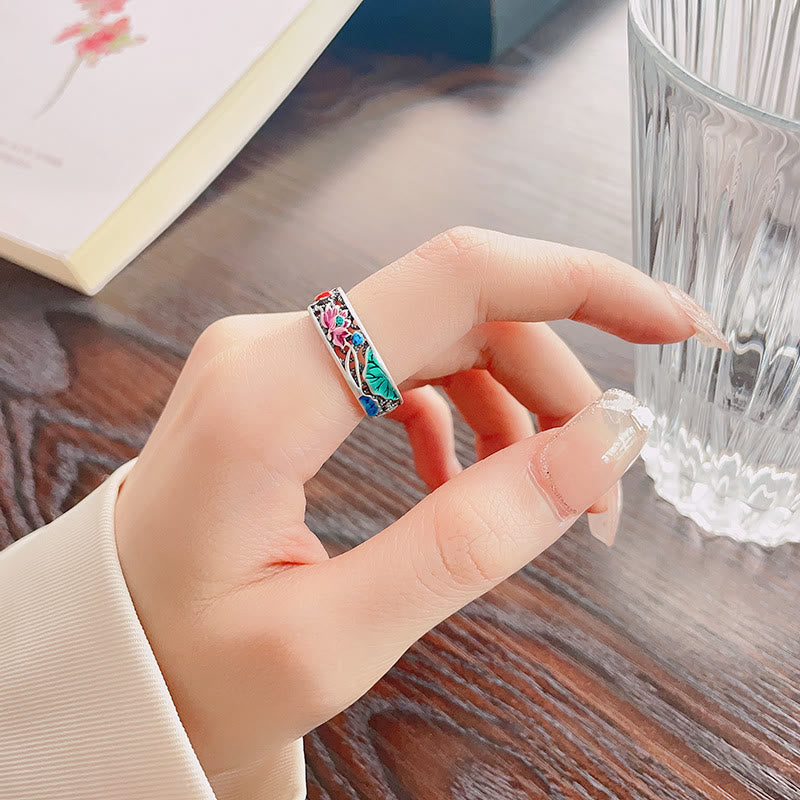 Buddha Stones 925 Sterling Silver Koi Fish Lotus Luck Everything Goes Well Ring - image 6