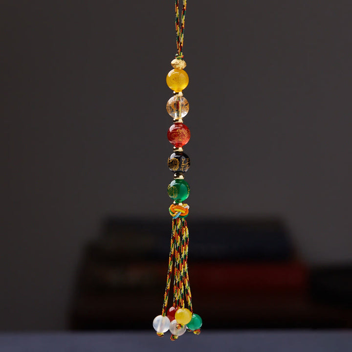 Buddha Stones Handmade Tibetan Five God Of Wealth Various Agate Luck Braid Rope Car Hanging Decoration - 10mm Agate Five God of Wealth - image 4