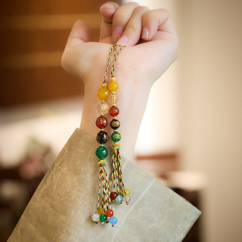 Buddha Stones Handmade Tibetan Five God Of Wealth Various Agate Luck Braid Rope Car Hanging Decoration - image 3