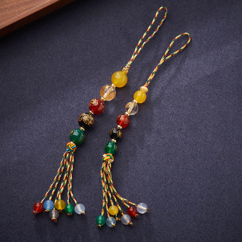 Buddha Stones Handmade Tibetan Five God Of Wealth Various Agate Luck Braid Rope Car Hanging Decoration - image 0