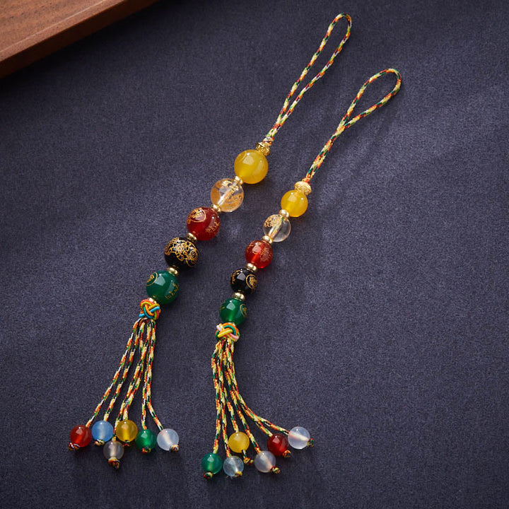 Buddha Stones Handmade Tibetan Five God Of Wealth Various Agate Luck Braid Rope Car Hanging Decoration - image 0