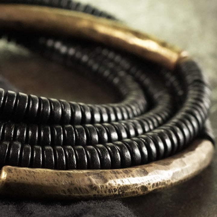 Buddha Stones Tibetan Ebony Wood Beads Copper Peace Multilayered Bracelet - image 3