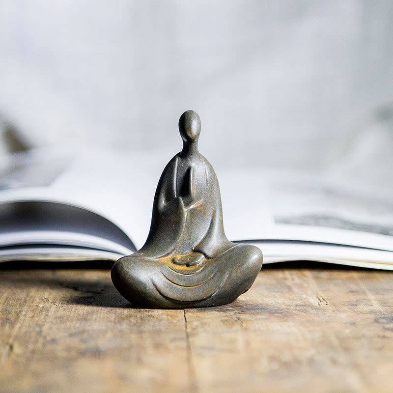 Buddha Stones Tibetan Buddha Iron Powder Rust Cast Resin Statue Desk Decoration - Meditation Buddha 7.3*9cm - Rust Version - image 0