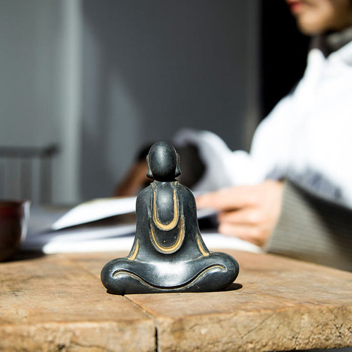 Buddha Stones Tibetan Buddha Iron Powder Rust Cast Resin Statue Desk Decoration - image 18
