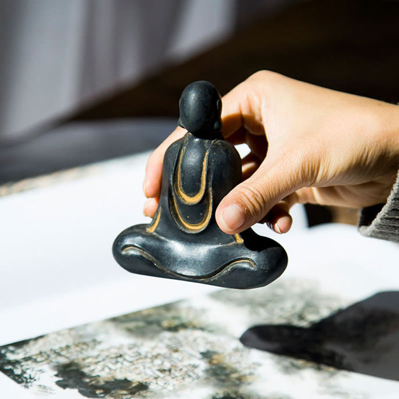 Buddha Stones Tibetan Buddha Iron Powder Rust Cast Resin Statue Desk Decoration - image 16