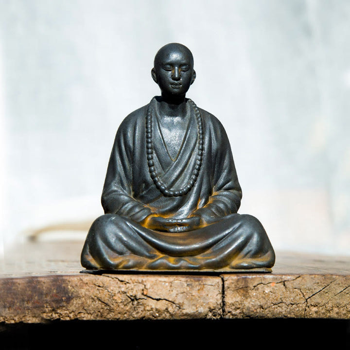 Buddha Stones Meditating Praying Monk Iron Powder Rust Cast Resin Statue Home Decoration - image 8