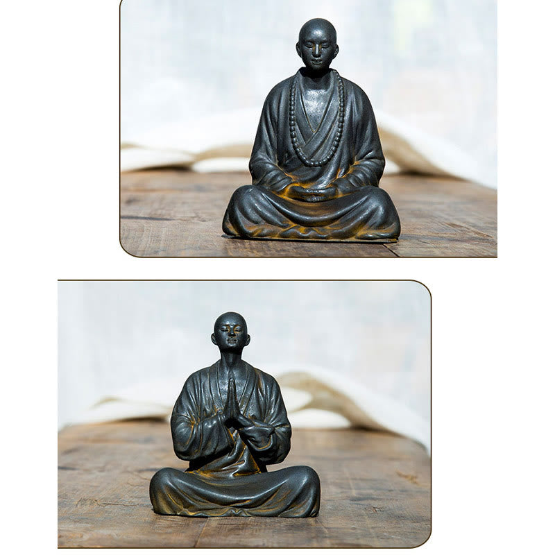 Buddha Stones Meditating Praying Monk Iron Powder Rust Cast Resin Statue Home Decoration - image 17