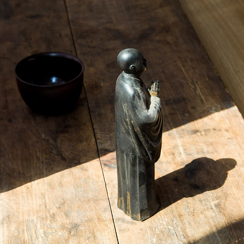 Buddha Stones Meditating Praying Monk Iron Powder Rust Cast Resin Statue Home Decoration - image 2