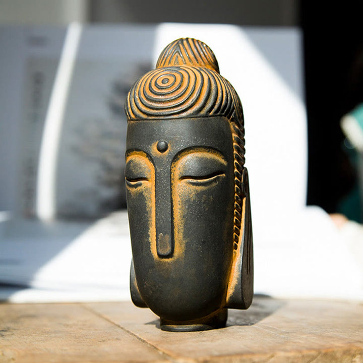 Buddha Stones Closed Eyes Meditating Buddha Iron Powder Rust Cast Resin Statue Home Decoration - Rust Version 15*6*5.1cm - image 0