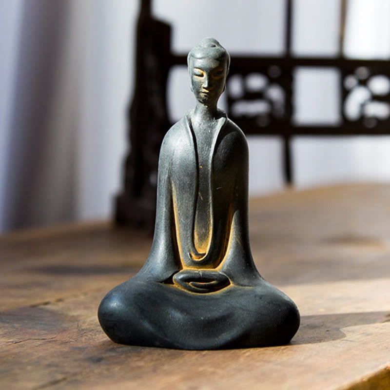 Buddha Stones Handmade Sakyamuni Buddha Iron Powder Rust Cast Resin Statue Home Decoration - image 7
