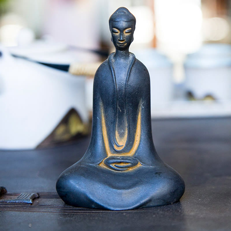 Buddha Stones Handmade Sakyamuni Buddha Iron Powder Rust Cast Resin Statue Home Decoration - image 12