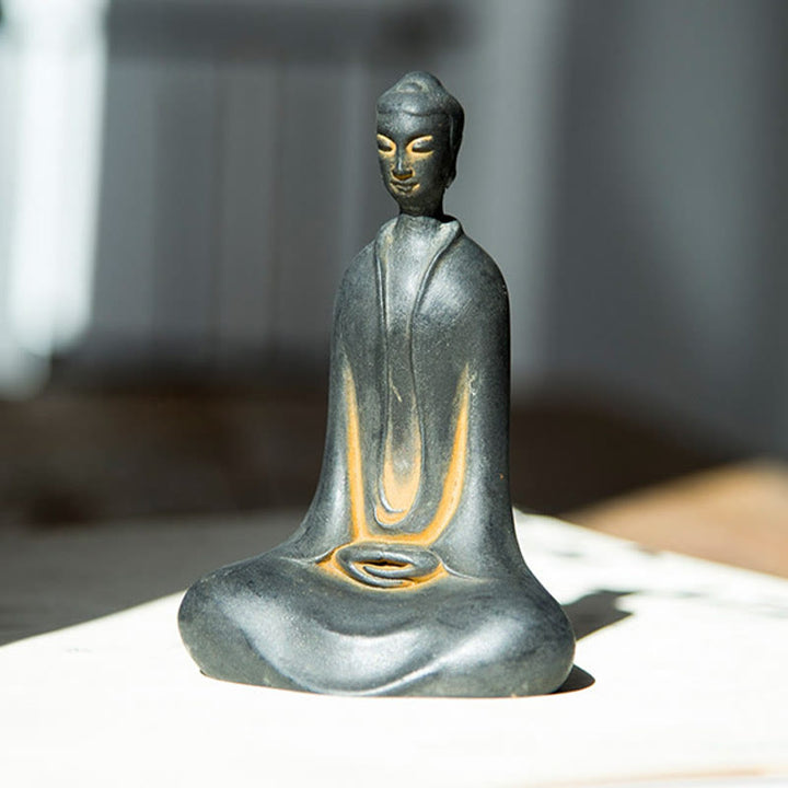 Buddha Stones Handmade Sakyamuni Buddha Iron Powder Rust Cast Resin Statue Home Decoration - image 9
