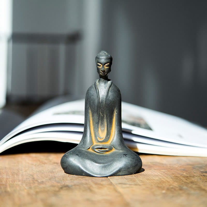 Buddha Stones Handmade Sakyamuni Buddha Iron Powder Rust Cast Resin Statue Home Decoration - Rust Sakyamuni Buddha 12.5*8.5cm - image 0