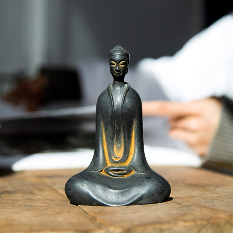 Buddha Stones Handmade Sakyamuni Buddha Iron Powder Rust Cast Resin Statue Home Decoration - image 8