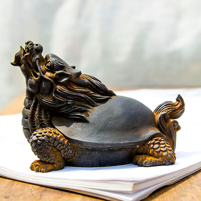 Buddha Stones Handmade Dragon Turtle Iron Powder Rust Cast Resin Statue Home Decoration - image 7