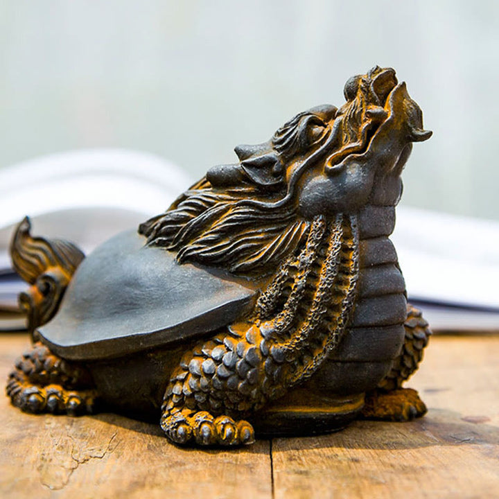 Buddha Stones Handmade Dragon Turtle Iron Powder Rust Cast Resin Statue Home Decoration - image 2