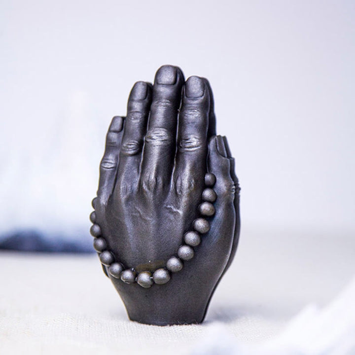 Buddha Stones Handmade Buddha Hand Namaste Iron Powder Rust Cast Resin Statue Decoration - image 18