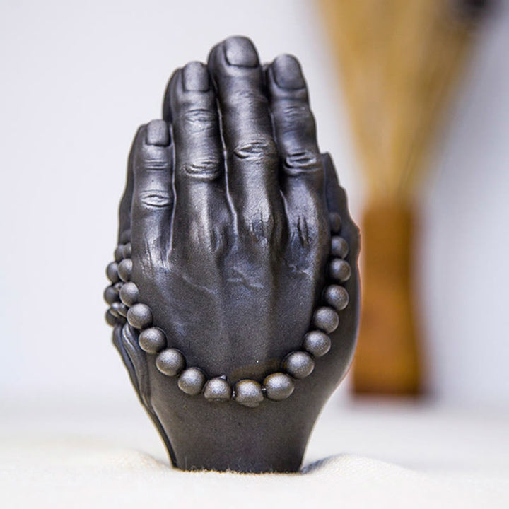 Buddha Stones Handmade Buddha Hand Namaste Iron Powder Rust Cast Resin Statue Decoration - image 13