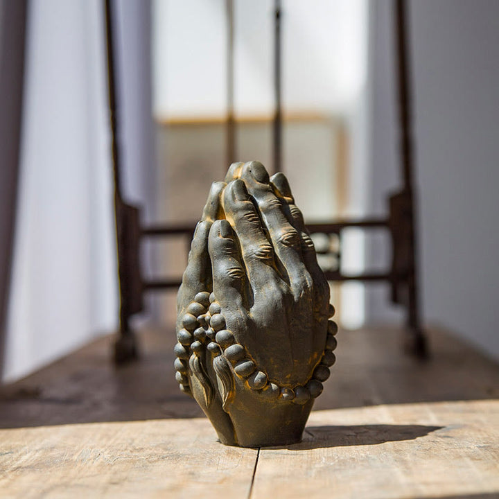 Buddha Stones Handmade Buddha Hand Namaste Iron Powder Rust Cast Resin Statue Decoration - image 6