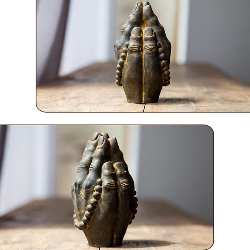 Buddha Stones Handmade Buddha Hand Namaste Iron Powder Rust Cast Resin Statue Decoration - image 10