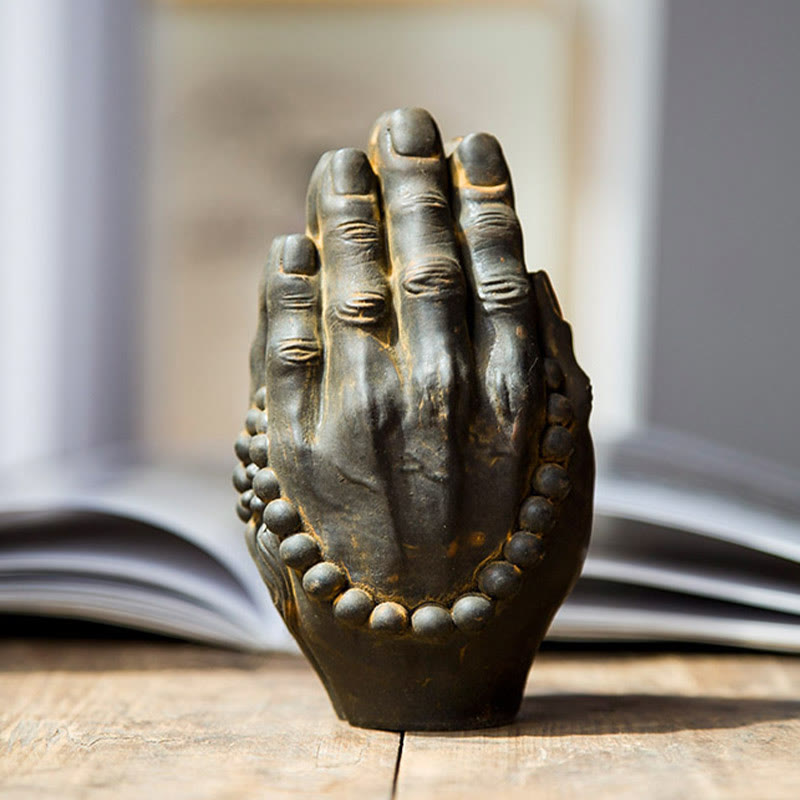 Buddha Stones Handmade Buddha Hand Namaste Iron Powder Rust Cast Resin Statue Decoration - image 1