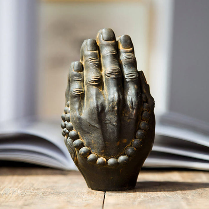 Buddha Stones Handmade Buddha Hand Namaste Iron Powder Rust Cast Resin Statue Decoration - image 1