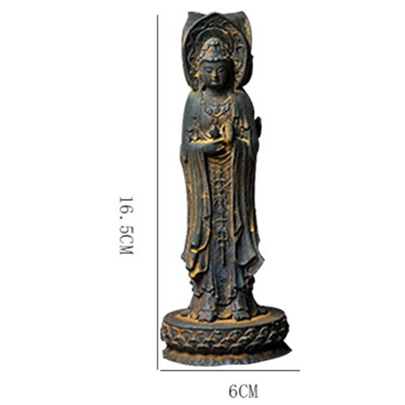 Buddha Stones Three-sided Kwan Yin Avalokitesvara Iron Powder Rust Cast Resin Statue Wealth Desk Decoration - image 12